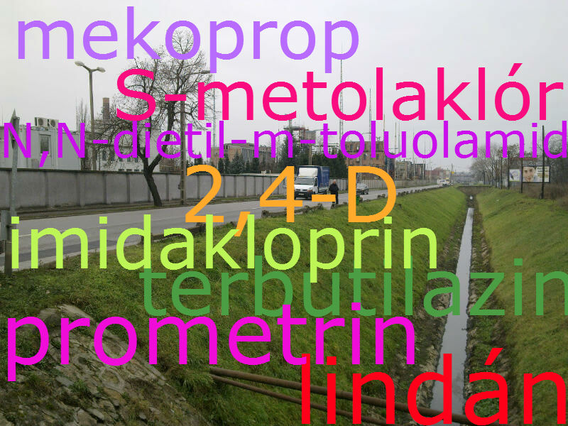 imidakloprin, lindán, N,N-dietil-m-toluolamid, prometrin, S-metolaklór, terbutilazin, mekoprop, 2,4-D az Illatos -árokban